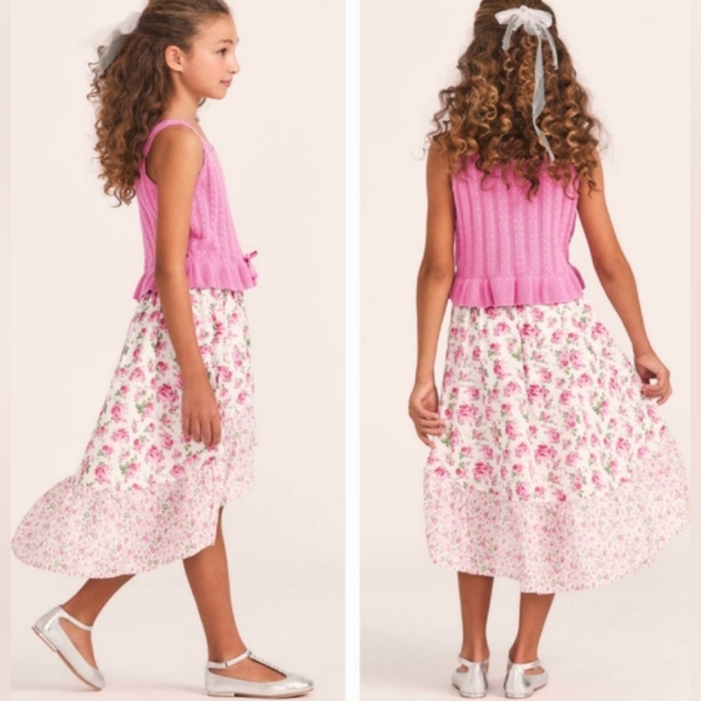 LoveShackFancy x American Girl Hi-Lo Floral Skirt PINK MELODY XS (6) A599 - Picture 2 of 7